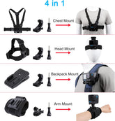 Accessories Set for GoPro Hero 13/12/11/10/9/8/7/6/5/4,New Quick Release Head Strap Mount + Chest Mount Harness + Backpack Clip Holder + 360°Rotating Wrist Strap